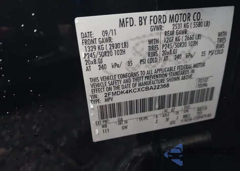 2012 Ford Edge Limited from USA, damaged, VIN 2FMDK4KCXCBA22368